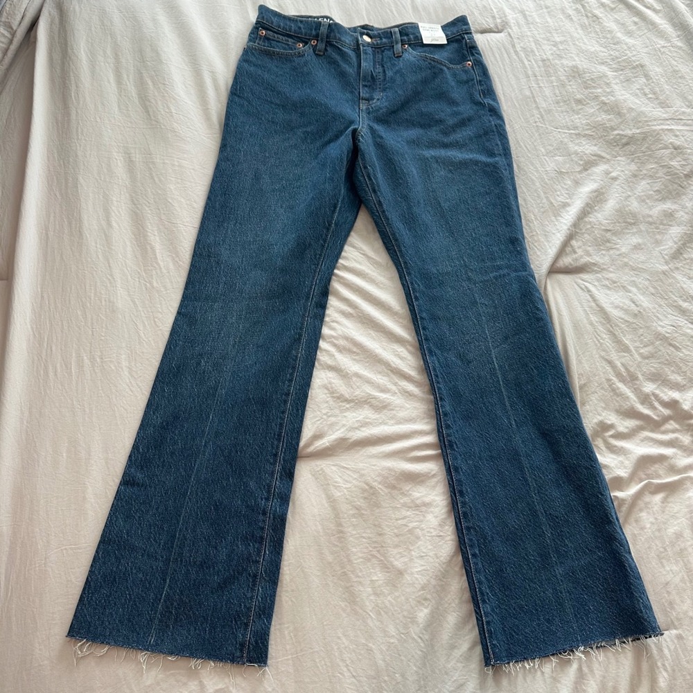 J.Crew‎ Full Length Demi Boot Jeans Womens 29 Dark Wash Raw Hem High Rise Denim